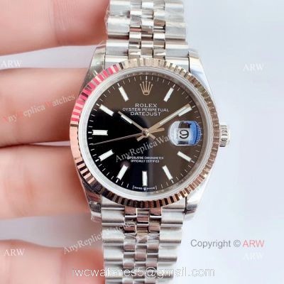 EW factory Copy Rolex Datejust 36mm Black Face SS Jubilee Band Watch
