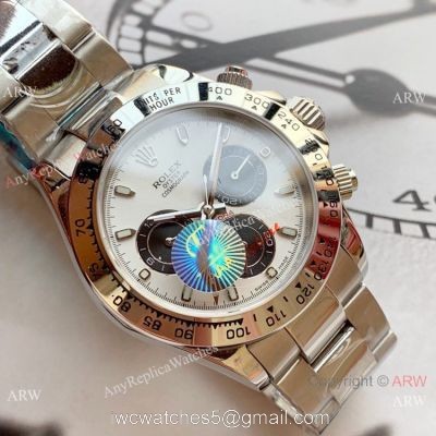 Replica Rolex Daytona 40mm Watches Ss Silver Dial w/ Black Subdials