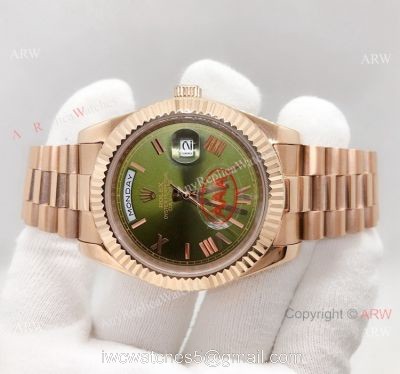 Copy Rolex Day Date 40mm Watch Green Dial Rose Gold President Band