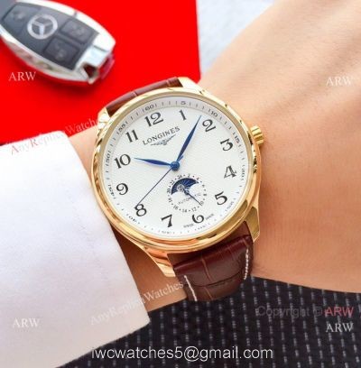 2019 Replica Longines Master Moon phase 40mm Watch Brown Leather Strap