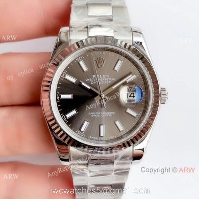 NEW Upgraded 3235 V3 Rolex Datejust 2 Fluted Bezel Grey Dial Replica Watch