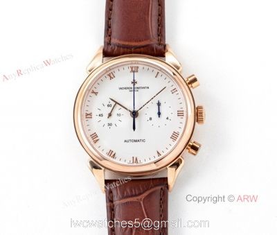 Swiss Replica Vacheron Constantin Geneve Rose Gold White Dial Watch 42mm