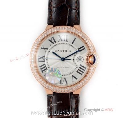 (CR) Swiss Grade 1 Ballon Bleu De Cartier Copy Watch Brown Leather Strap