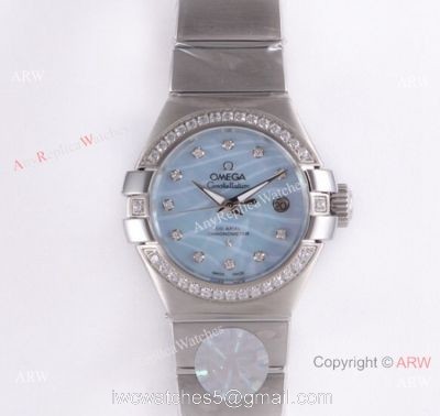 Swiss Replica Omega Constellation Stainless Steel Blue MOP Dial Watch 27mm