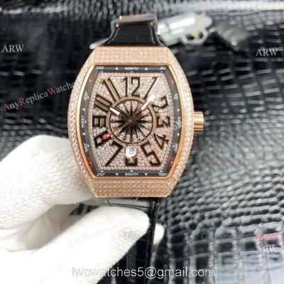 Franck Muller Vanguard Yachting V45 SC DT Men Watch Rose Gold Diamonds