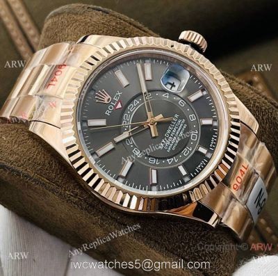 2021 New! DR Factory Swiss 9001 Rolex Sky-Dweller 42 Watch Rose Gold Rhodium Grey Face