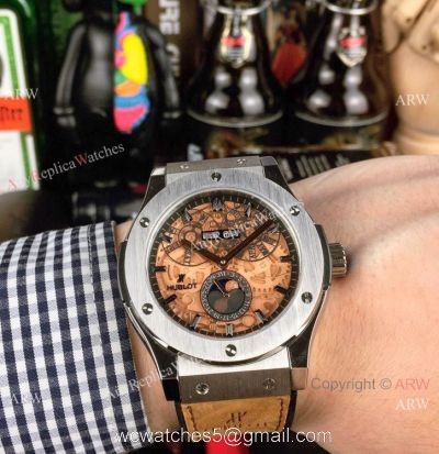 New Copy Hublot Classic Fusion Perpetual Calendar Men Watch SS Brown Dial