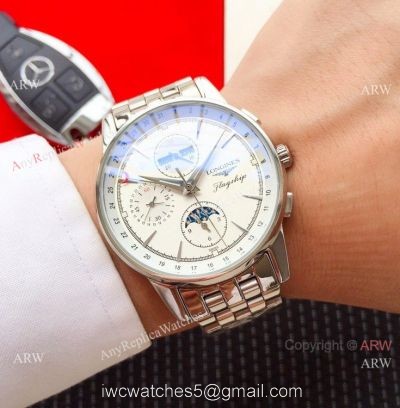 New Style Longines Perpetual Calendar Men Watches Stainless Steel White Dial