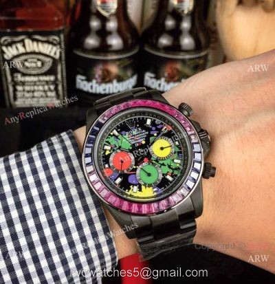 Rolex Daytona Rainbow Replica Blacksteel Graffiti Face 43mm