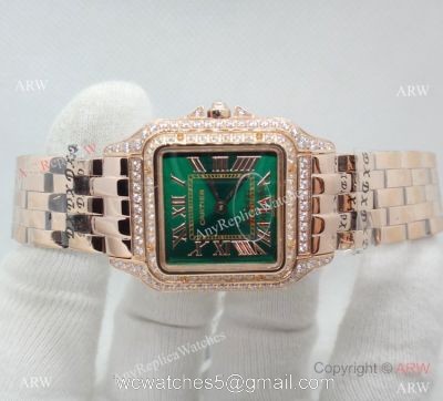 Panthere De Cartier Rose Gold Green Dial Watch with Diamond