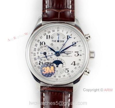 Longines Master Collection Moonphase SS Brown Leather Strap Watch Swiss Grade 1