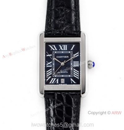 (ER) Grade 1A SwissTank Solo Cartier Watch Copy SS Black Roman Face