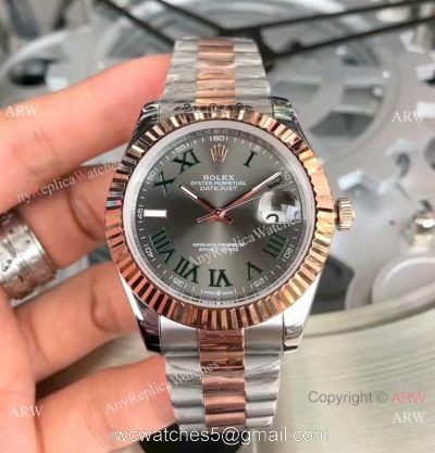 Copy Rolex Datejust Gray Dial 2-Tone Rose Gold President Watch 40mm