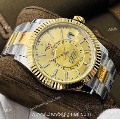 DR Factory Swiss Replica Rolex Sky-Dweller 42mm Watch Two Tone Black Dial