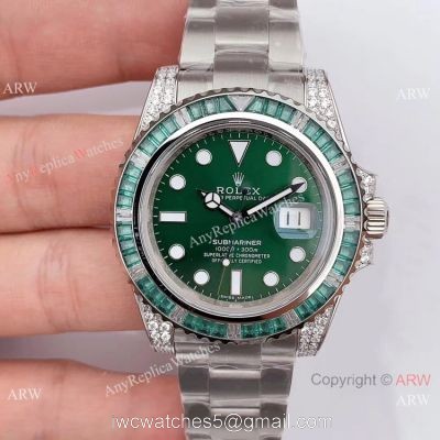 Noob Factory Swiss 3135 Replica Rolex Hulk Submariner Stainless Steel Diamond Bezel Watch