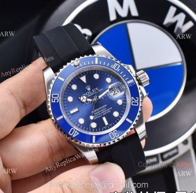 Rolex Submariner Clone 41mm Watch Blue Dial Rubber Band