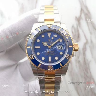 Rolex Submariner EW Factory 3135 Two Tone Blue Ceramic Watch AAA Replica