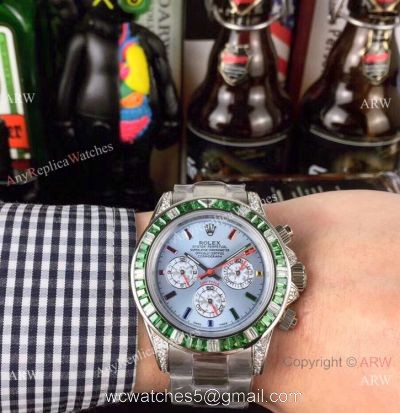 Rolex Daytona Stainless Steel Glacier blue Dial Fake Rolex with Diamond Bezel Men Watch