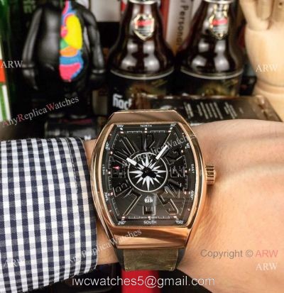 New Replica Franck Muller Vanguard Yachting watch Rose Gold Gray Gummy Strap