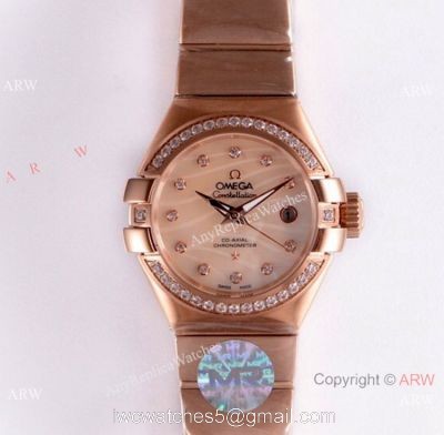 Swiss Copy Omega Constellation Rose Gold 27mm lady Watch 8521 Movement