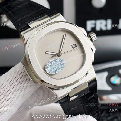 New! Copy Patek Philippe Nautilus Onyx Dial Leather Strap Watch