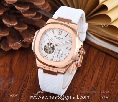 Copy Patek Philippe Nautilus Flying Tourbillon 42mm Watch White Rubber Band