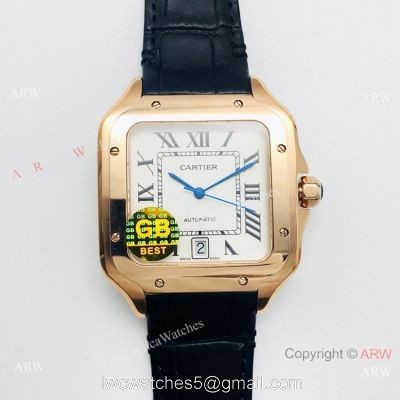(GB) Swiss Replica Cartier Santos Rose Gold Mens Watch 9015 Movement