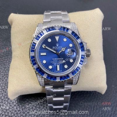 KS Factory Swiss Replica Rolex Submariner Blue Dial Diamond Bezel Mens Watch