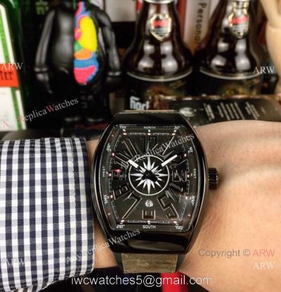 Replica Franck Muller Vanguard Yachting watch Black Dial Gray Gummy Band