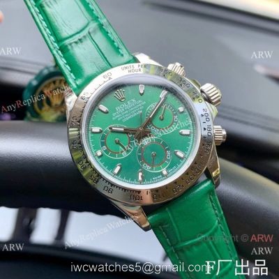 Rolex Daytona 42mm Watch SS Green Dial Green Leather Strap