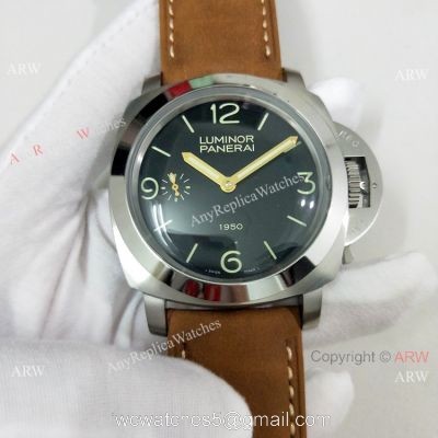 Copy Panerai Luminor PAM00127 Watch Black Dial Brown Leather Band