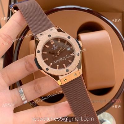 Copy Hublot Classic Fusion Lady Quartz Watch Rose Gold Brown Face