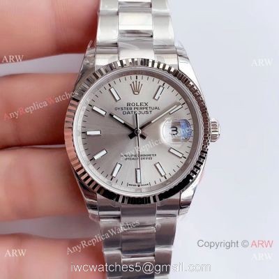 Swiss Copy Rolex Datejust 36mm SS Grey Dial Watch Rolex EW Factory 3235 316L Steel