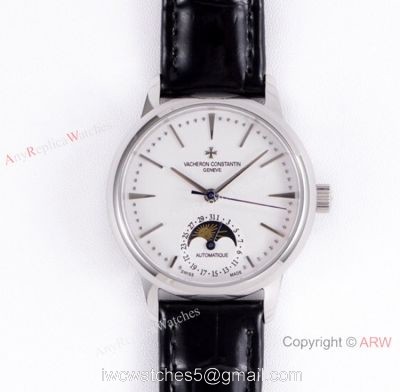 (VC) Swiss Grade Vacheron Constantin Copy Patrimony Moonphase White Dial Watch