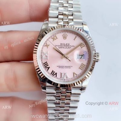 EWF Replica Rolex Oyster Perpetual Datejust Watch Pink Dial with VI IX Diamond