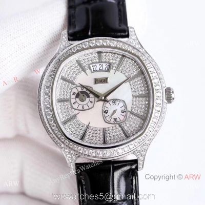 Swiss Grade Piaget Emperador Coussin Dual Time Zone Watch SS Diamond