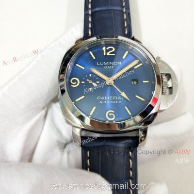 High Quality Panerai Luminor GMT PAM00320 Watch Blue Dial Blue Leather Strap