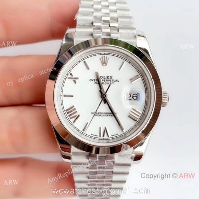 NEW Upgraded Copy Rolex Datejust 41 White Roman Dial Watch Swiss 3235 V3