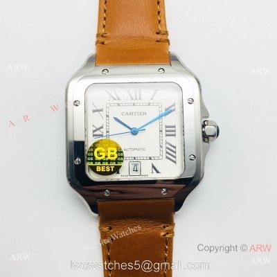 (GB) SWISS Replica Cartier Santos De SS Brown Leather Strap Watch