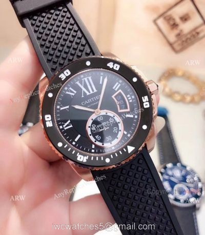 Copy Cartier Calibre De Diver Rose Gold Black Face Watches