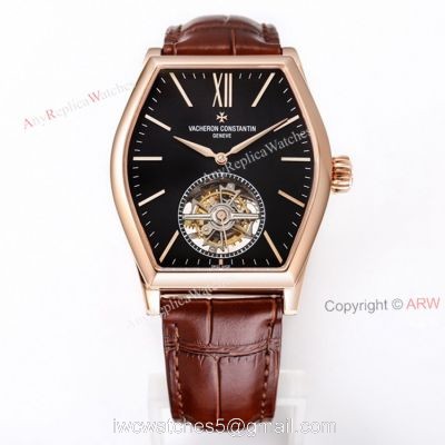 New Vacheron Constantin Malte Real Tourbillon Black Face Rose Gold High End Replica Watches For Men