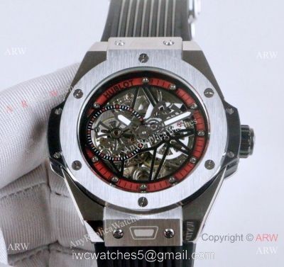 New Fake Hublot Geneve Big Bang Skeleton Watch Red Inner Rubber Strap