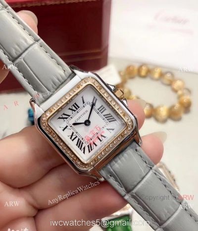 Fake Cartier Panthere de Cartier 27mm Watch 2 Tone Gray Leather Strap