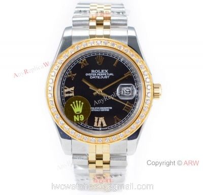 Swiss Grade 1 Rolex Datejust II 904L 2836 Watch 2-Tone Black Roman Dial