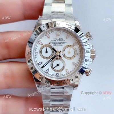Replica Swiss Rolex Daytona Noob 7750 Watch Stainless Steel White Dial