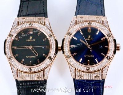 2019 Copy Hublot Classic Fusion Rose Gold Iced Out Watch