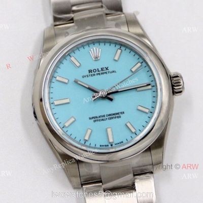 EW Factory 31mm Swiss Replica Rolex Oyster Perpetual Tif-fa-ny blue Dial Watch