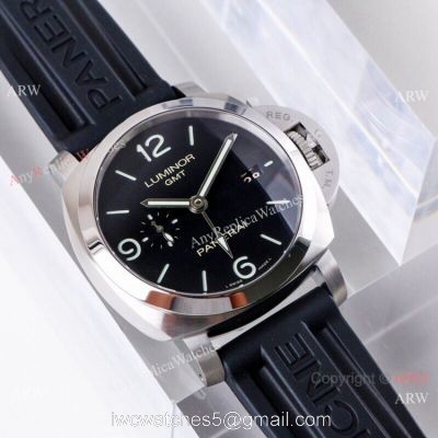 (VS) Super Clone Panerai Luminor 1950 GMT 44mm Watch Black Dial Rubber Strap