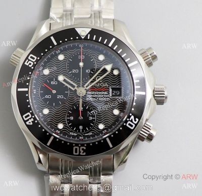 Swiss 7750 Omega Seamaster Diver 300m James Bond Replica Watch SS Black Wave Dial