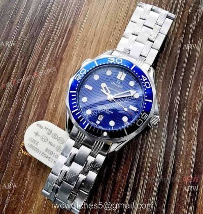 Copy Omega Seamaster Diver 300M James Bond Replica Watch Stainless Steel Blue Bezel